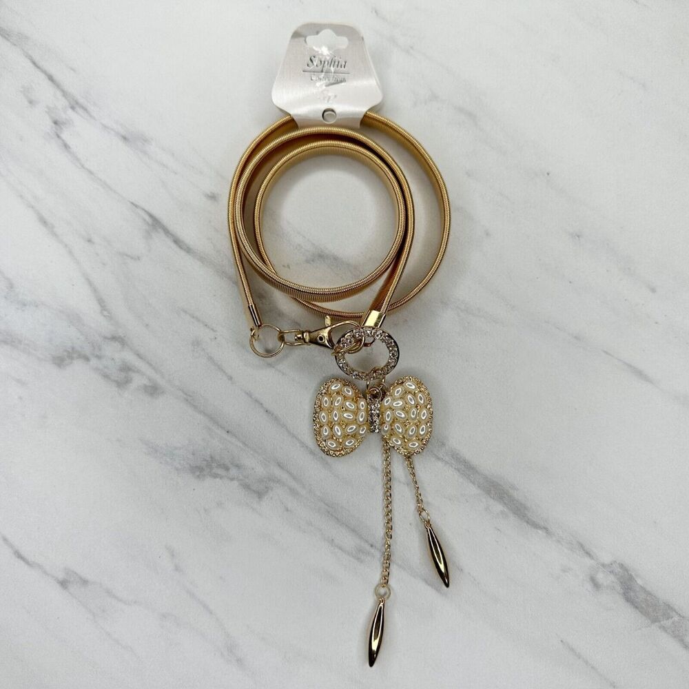 Sophia Collection Faux Pearl Rhinestone Bow Stretch Cinch Belt Size XS Small S